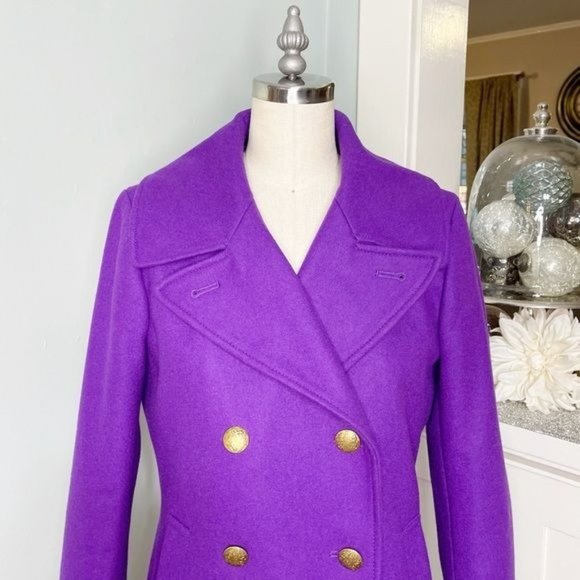 J. Crew Purple Wool Peacoat Classic Dress Coat 4 Small - Picture 4 of 10